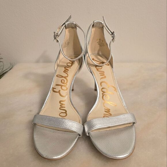 SAM EDELMAN SILVER LEATHER PATTI HEELS 8 - Picture 2 of 8